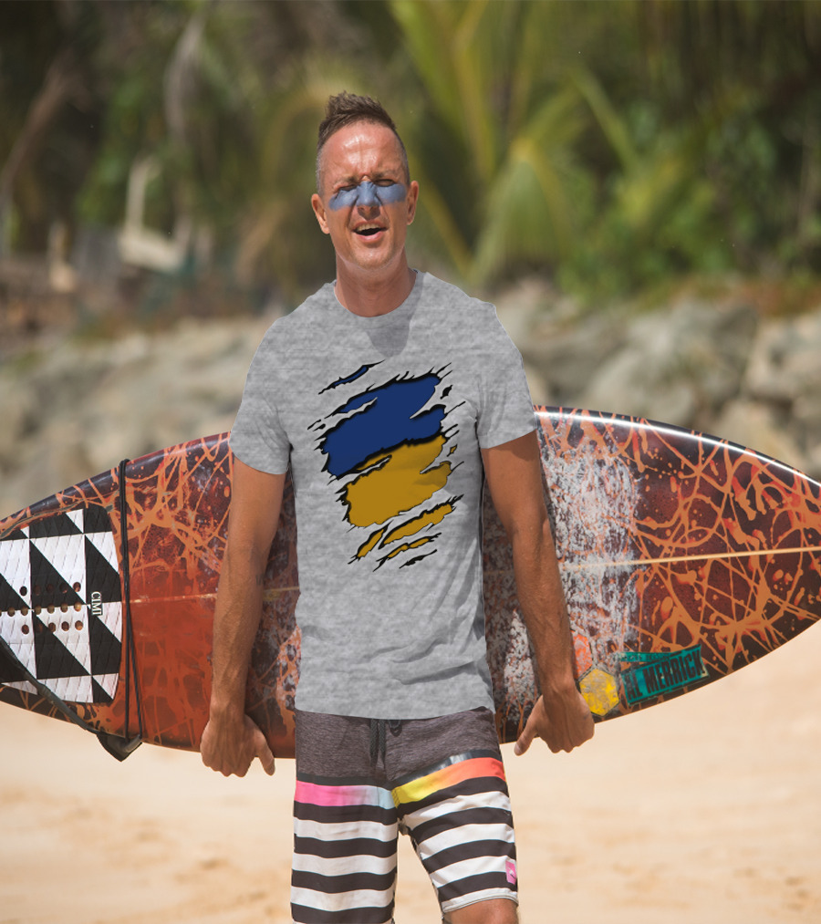 Pack Cus Blue And Yellow Ripped Claw Marks T-Shirt