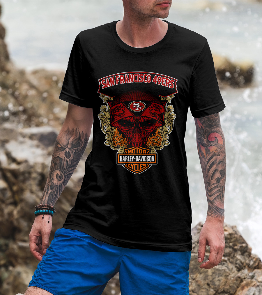 San Francisco 49ers Harley Davidson Motorcycles Skull T-Shirt