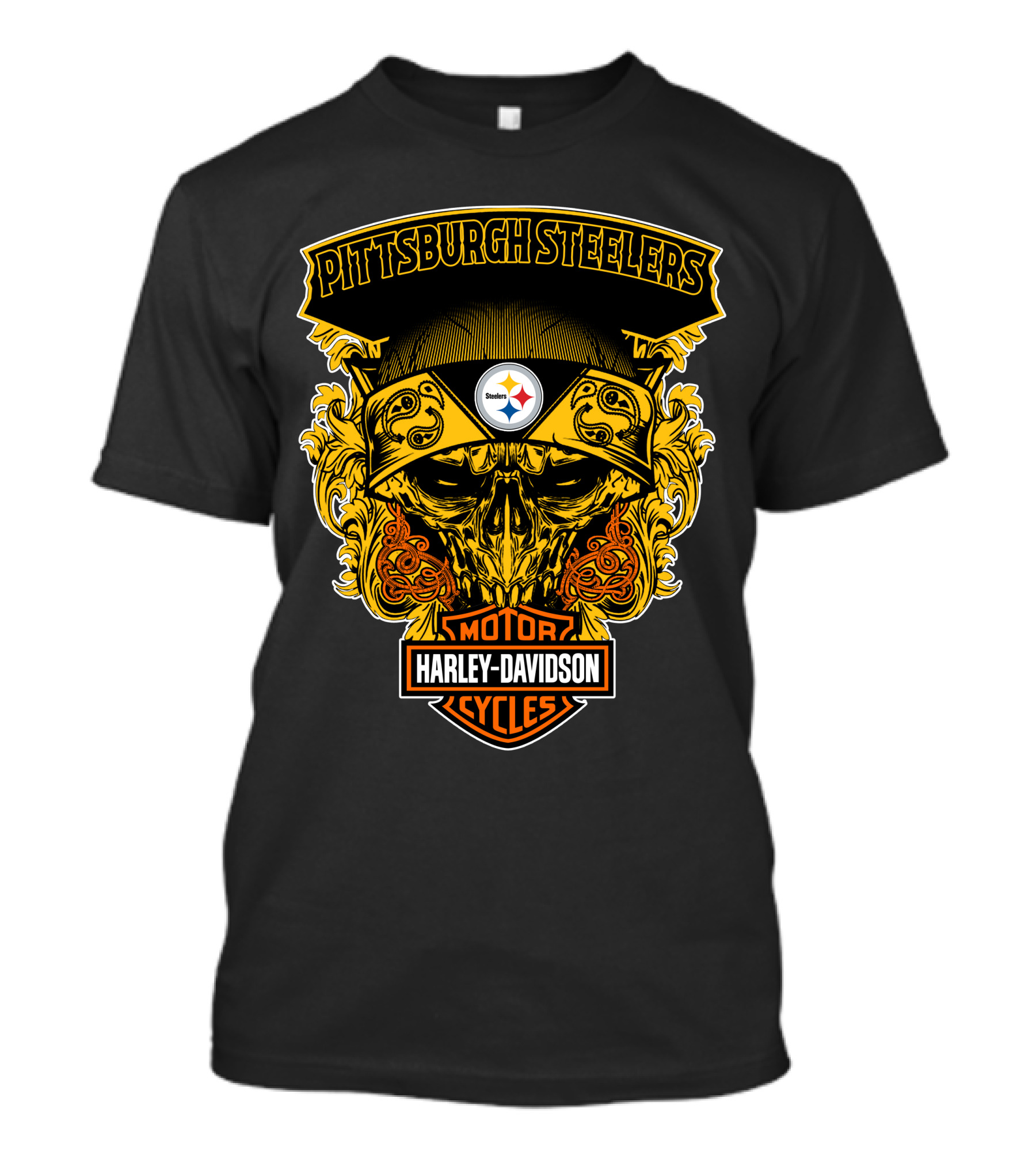 Pittsburgh Steelers Harley Davidson Motorcycles Skull T-Shirt