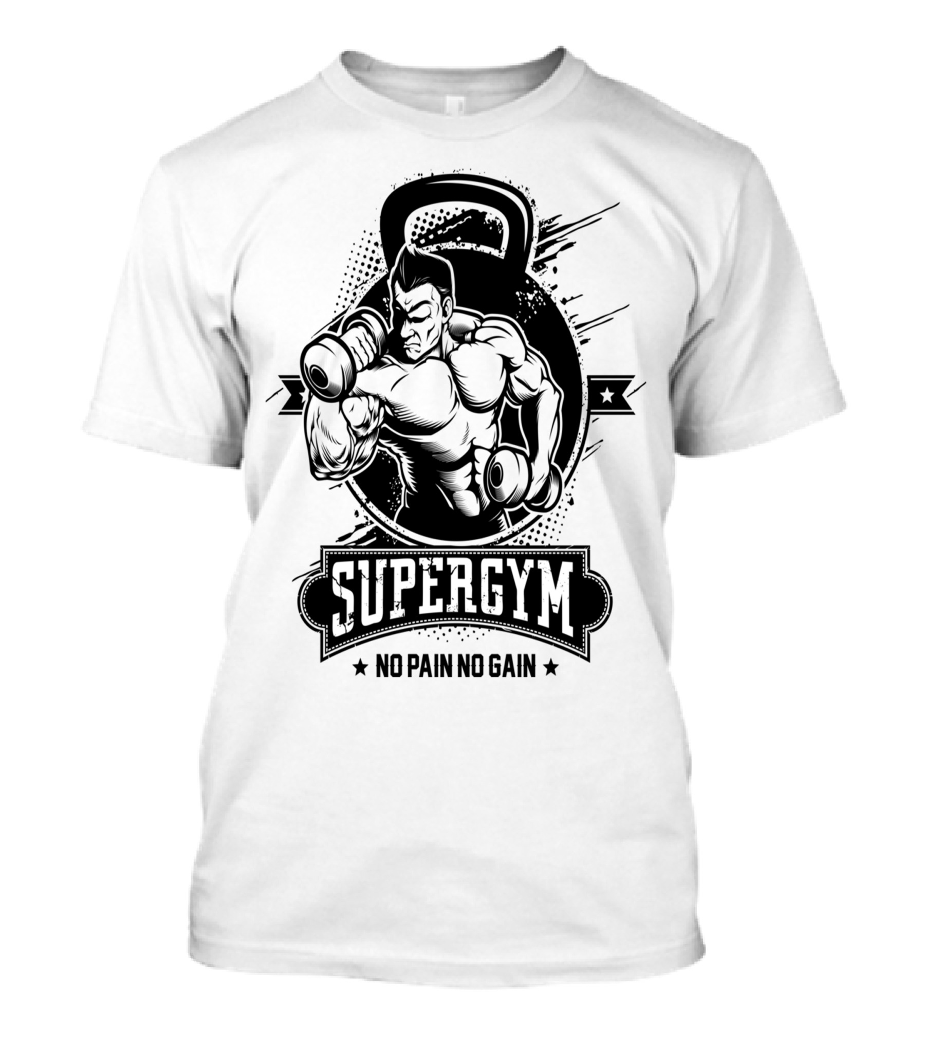 Supergym No Pain No Gain Bodybuilder Kettlebell Workout T-Shirt
