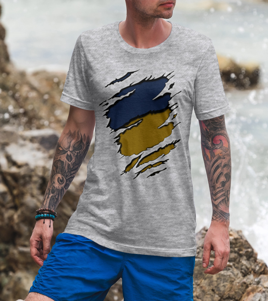 Sain-Yan Blue And Gold Torn Claw Marks T-Shirt