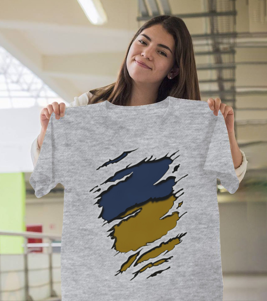 Sain-Yan Blue and Gold Torn Claw Marks T-Shirt