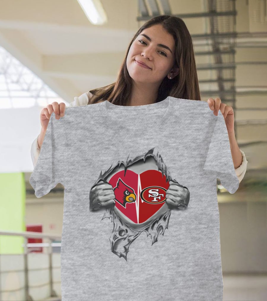 49Ers SF Cardinals Heart Rip T-Shirt