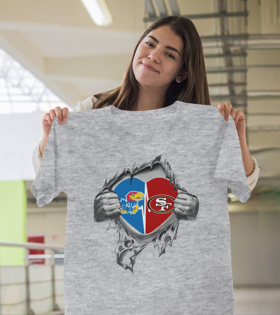 KU Jayhawks San Francisco 49ers Heart Logo Fan T-Shirt