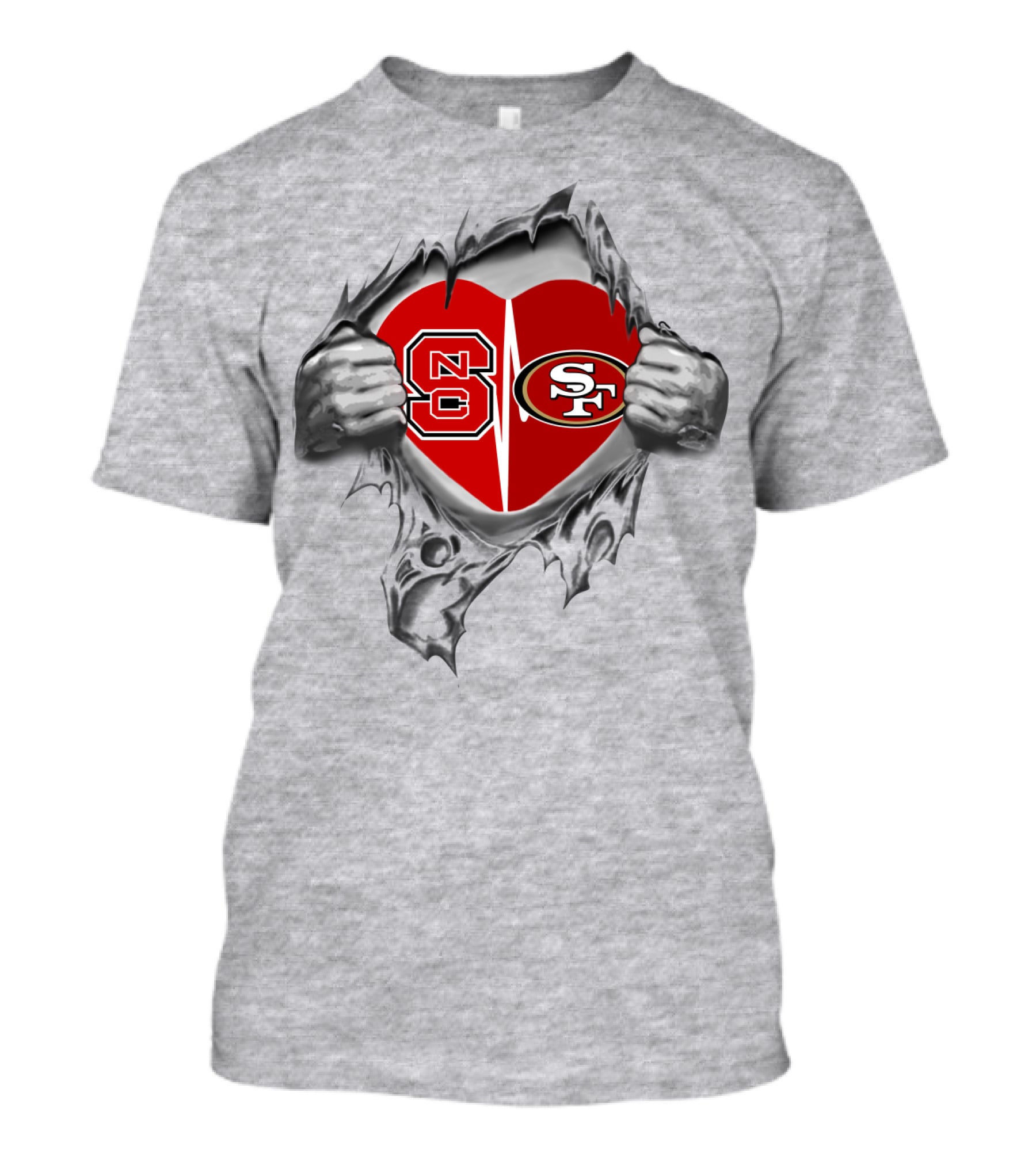 49Ers NC State Heart Symbol With Torn Fabric T-Shirt