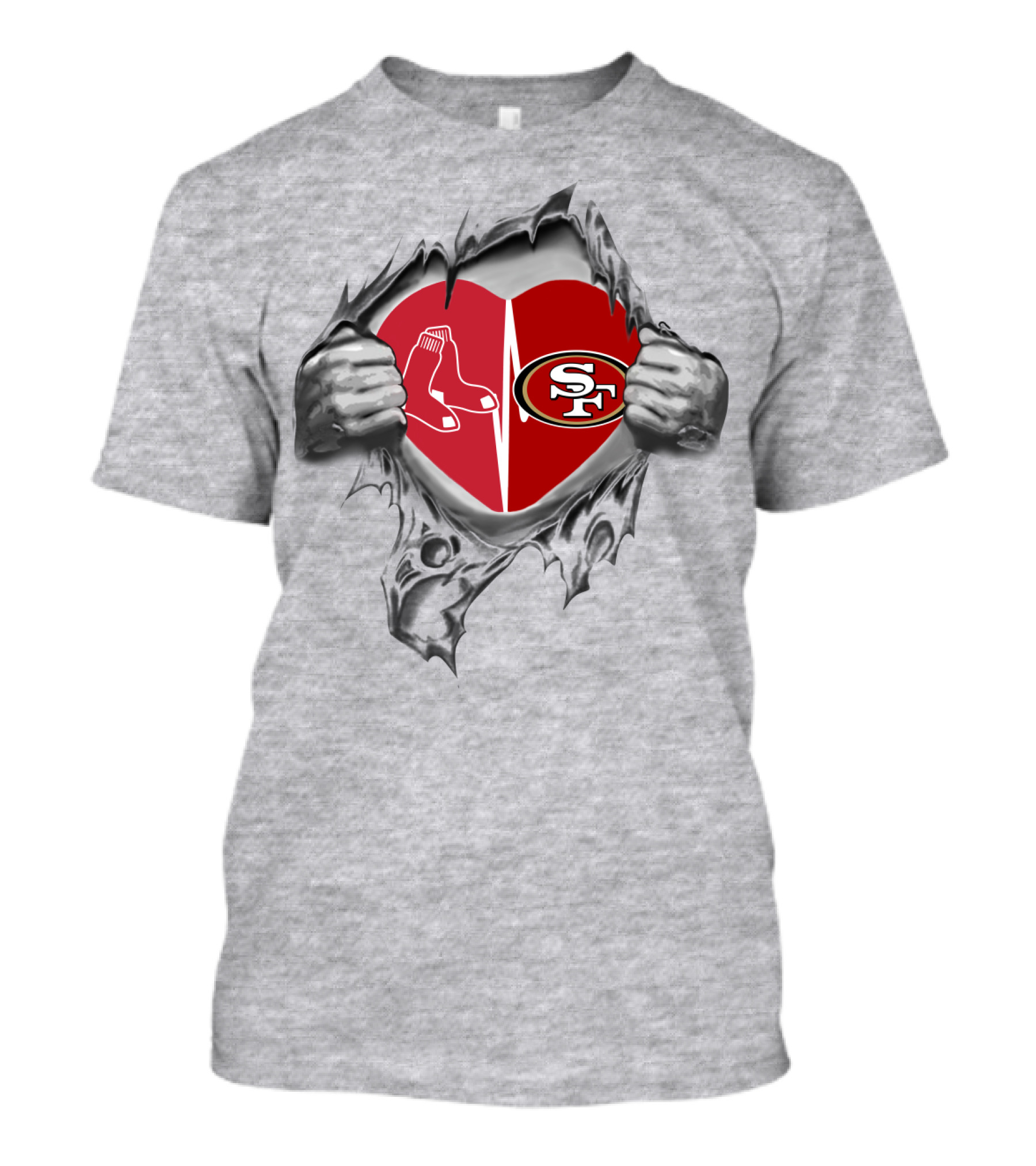 49Ers Redsox Heartbeat Logo Fusion T-Shirt