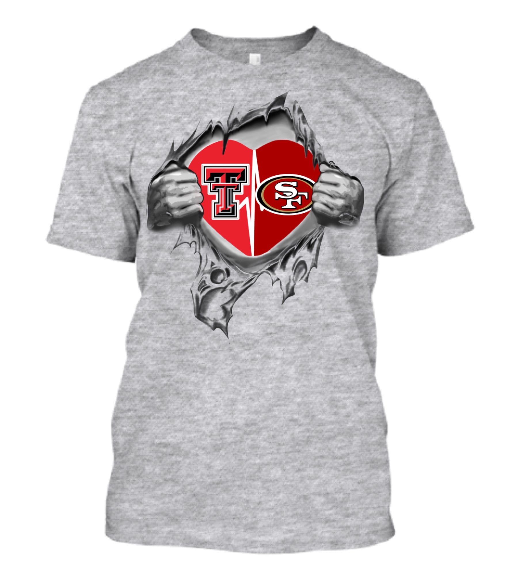 Texas Tech 49ers Heart Rip Logo Fusion T-Shirt