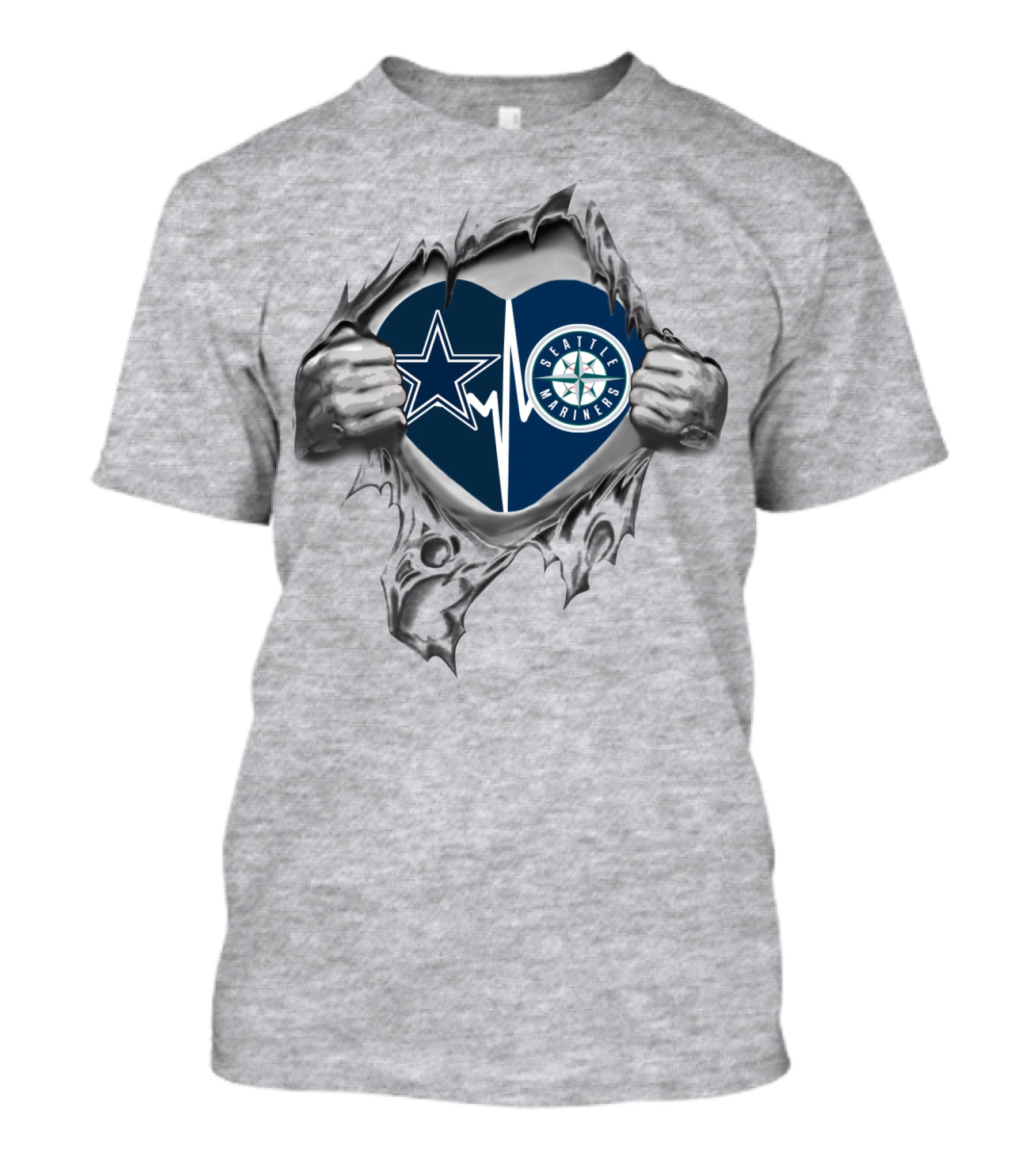 Cowboys Mariners Heartbeat Love T-Shirt