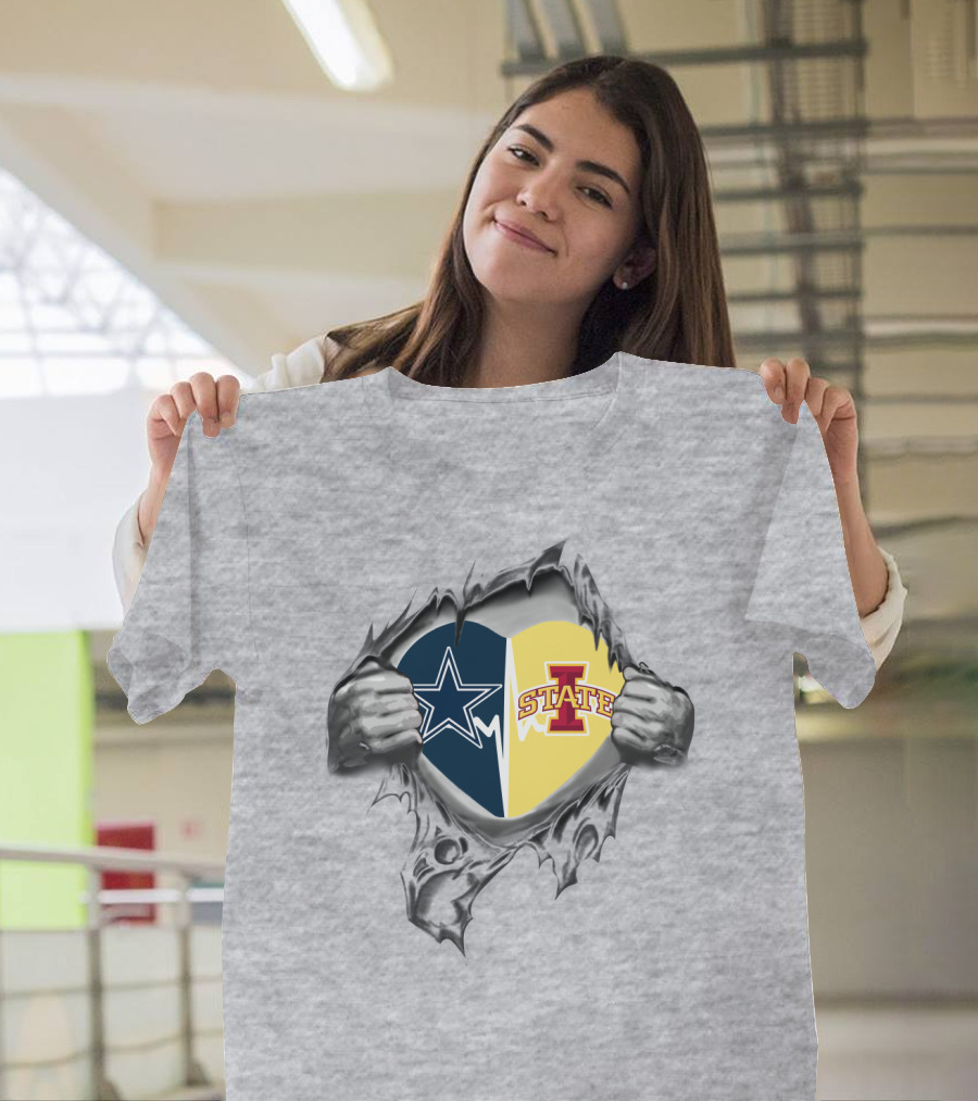Dallas Cowboys and Iowa State Cyclones Split Heart T-Shirt
