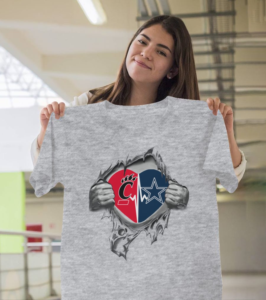 Cowboys Bearcats Heartbeat Split Logo Showdown T-Shirt