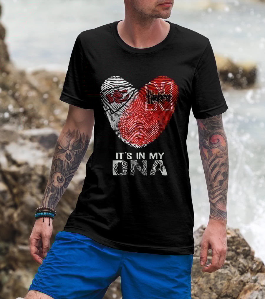 Chiefs Huskers It's In My DNA Fingerprint Heart T-Shirt