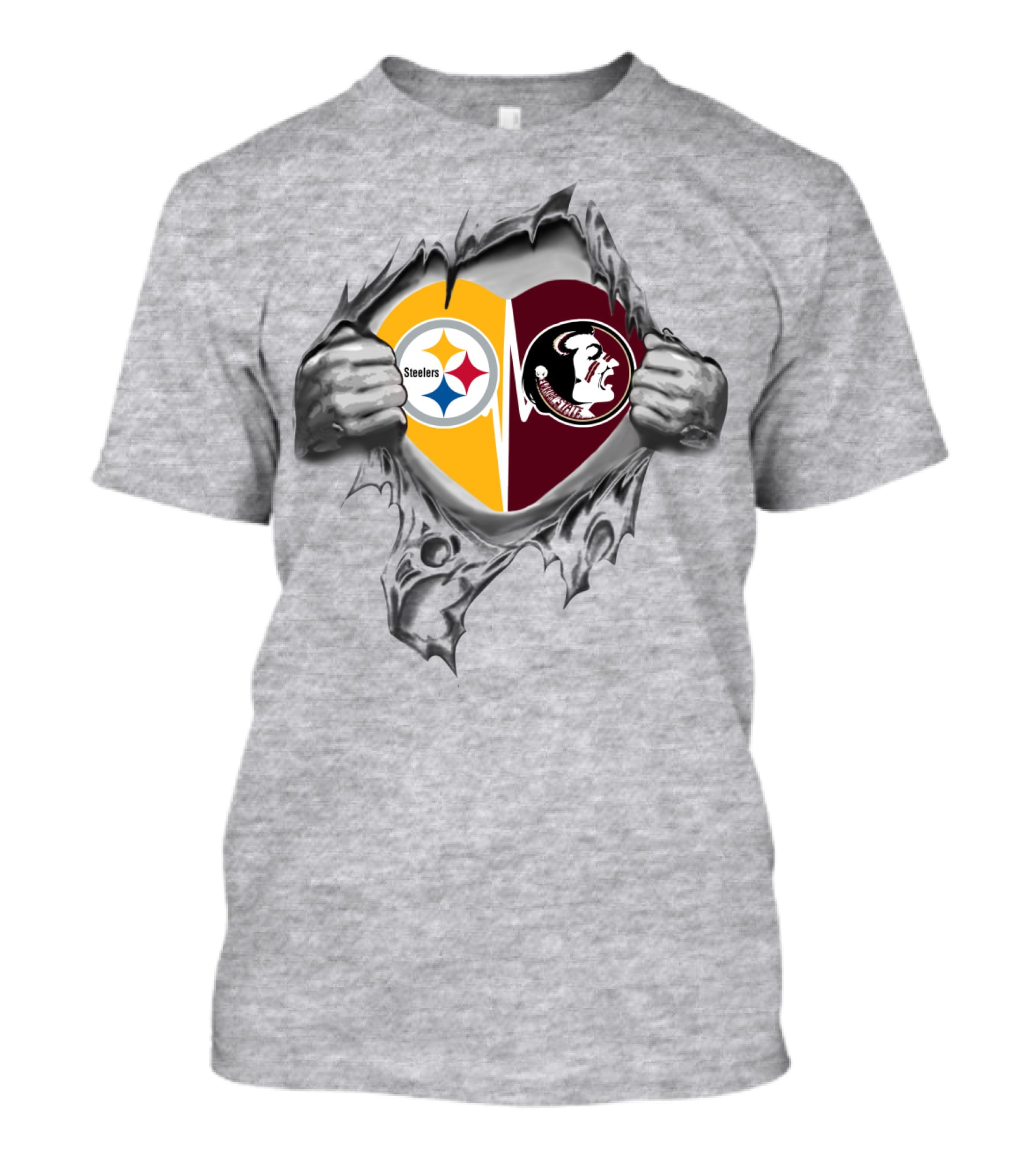 Steelers Seminoles Heart Hands Logo Under Torn Skin T-Shirt