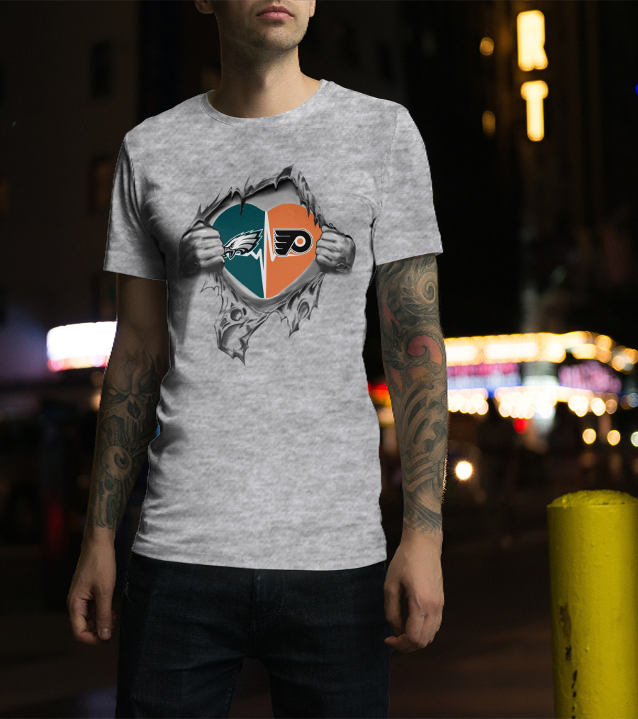 Eagles Flyers Heart Torn Open Passion T-Shirt