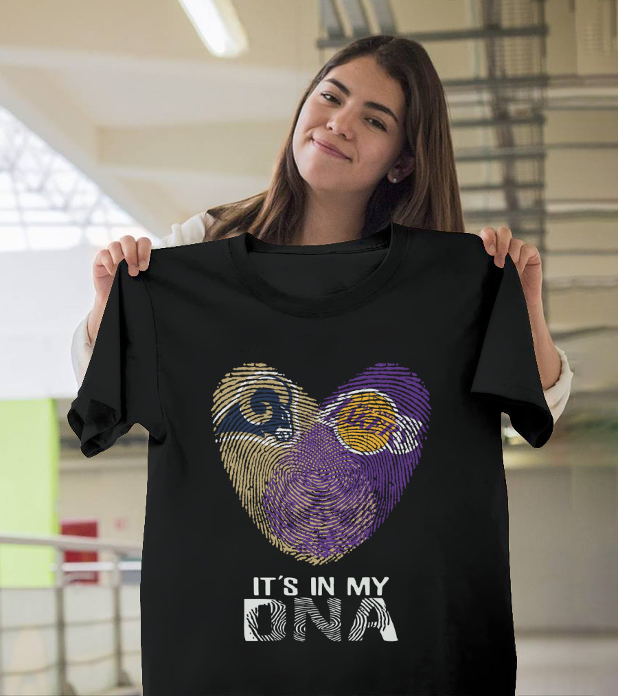 Rams Lakers It's In My Dna Fingerprint Heart T-Shirt