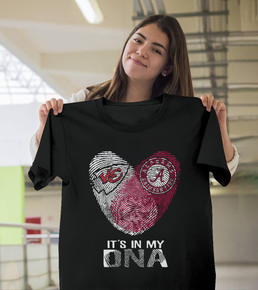 Chiefs Alabama It's in My DNA Fingerprint Kansas City Crimson Tide Heart T-Shirt