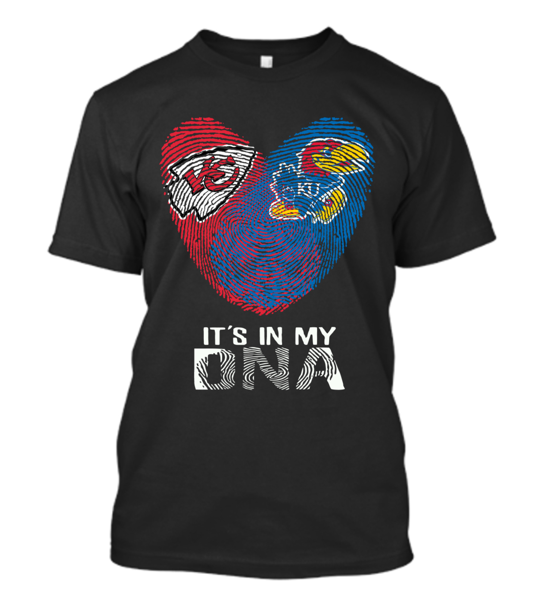 Kansas City Chiefs Kansas Jayhawks Heart It's In My Dna Fingerprint T-Shirt