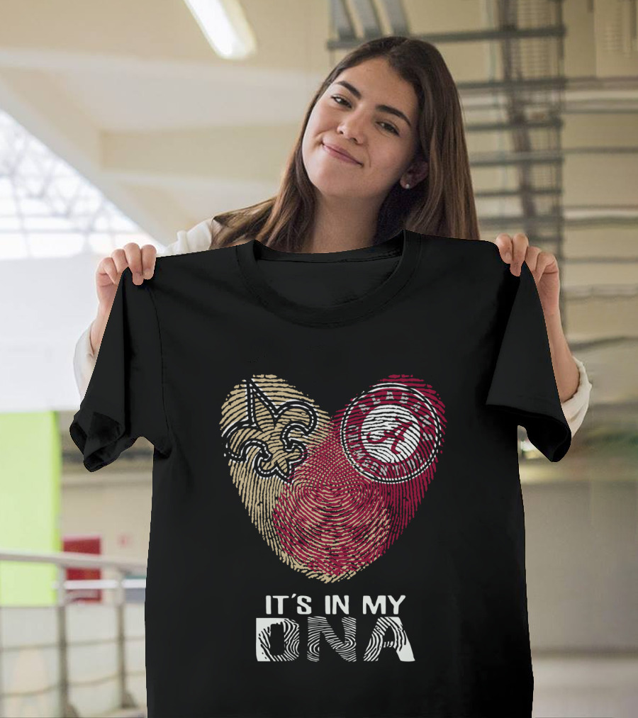 Saints Alabama It's In My DNA Fleur-de-Lis Fingerprint Crimson Tide T-Shirt
