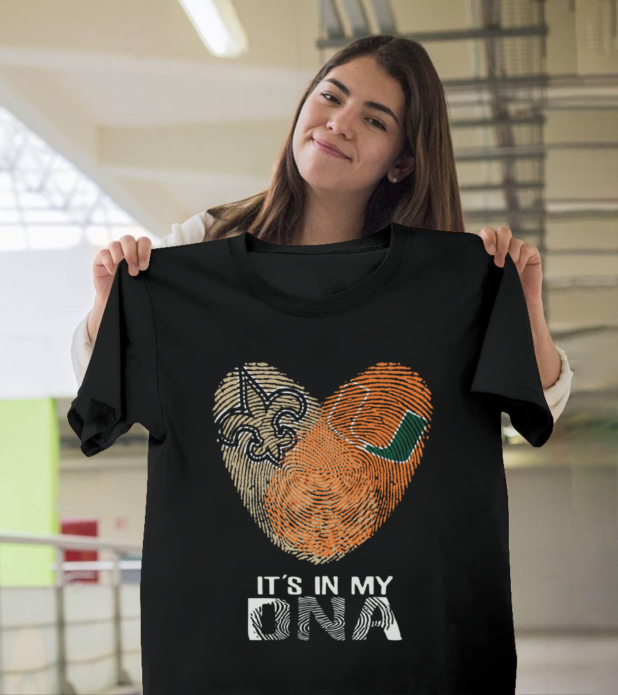 Saints Hurricanes It's In My DNA Fleur de Lis and Fingerprint Heart T-Shirt