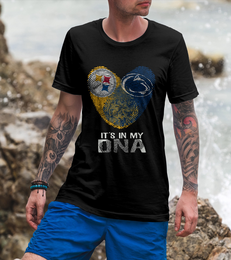 Steelers Penn State It's In My Dna Fingerprint Heart Logos T-Shirt