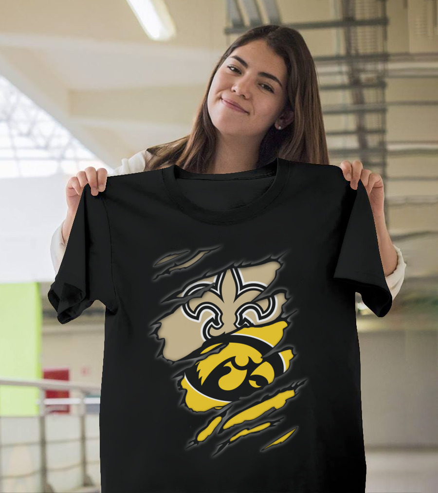 New Orleans Saints And Iowa Hawkeyes Torn T-Shirt