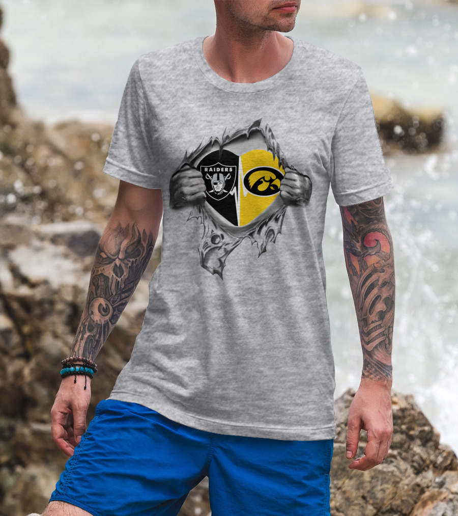 Raiders Hawkeyes It's In My Heart Dual Logo Reveal T-Shirt