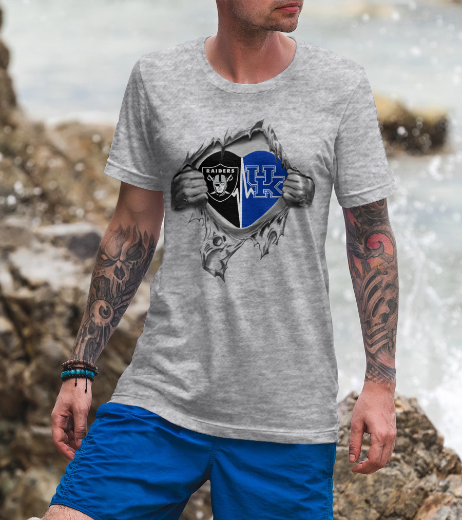 Raiders Uk Heartbeat Logo Split Kentucky T-Shirt
