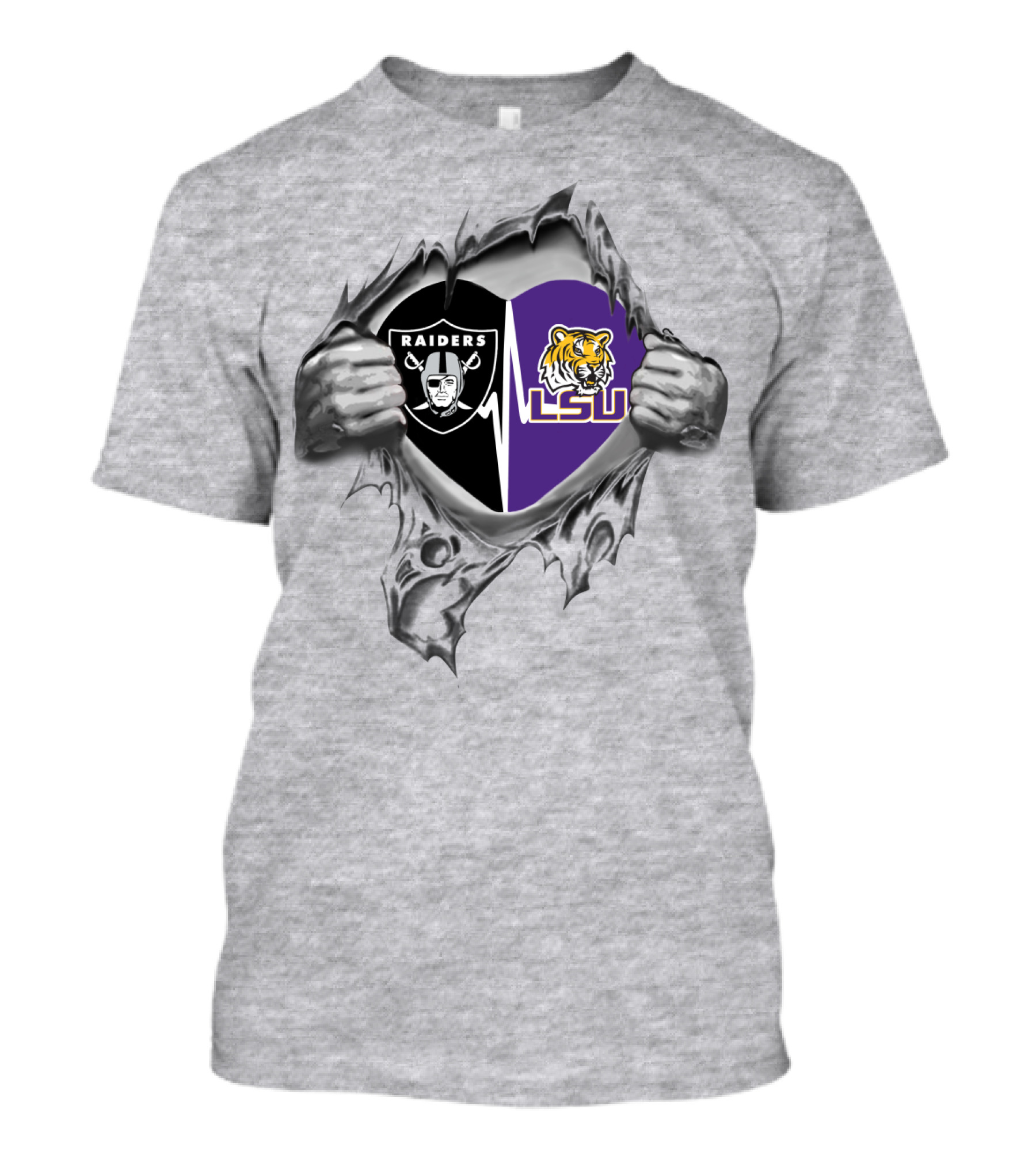 Raiders Lsu Heartbeat With Tiger Logo Fusion T-Shirt