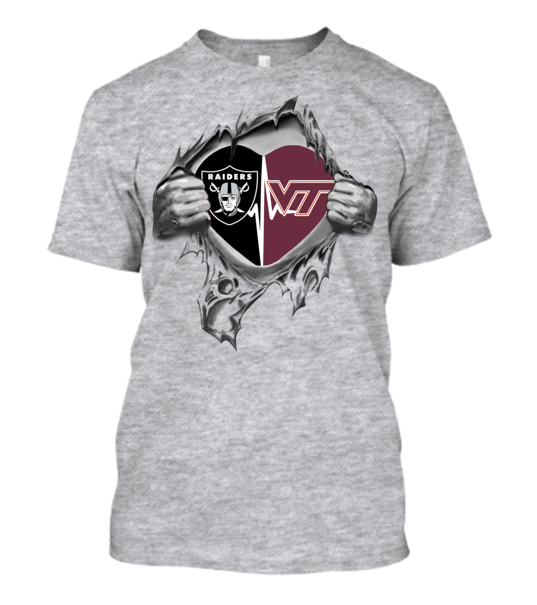 Raiders VT Hokies Heart Pulled Open T-Shirt
