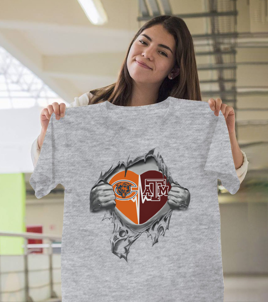 Chicago Bears Texas A&M Aggies Heart Emblem T-Shirt