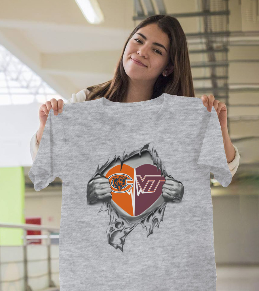 Chicago Bears Virginia Tech Hokies Heart Logo Fusion T-Shirt
