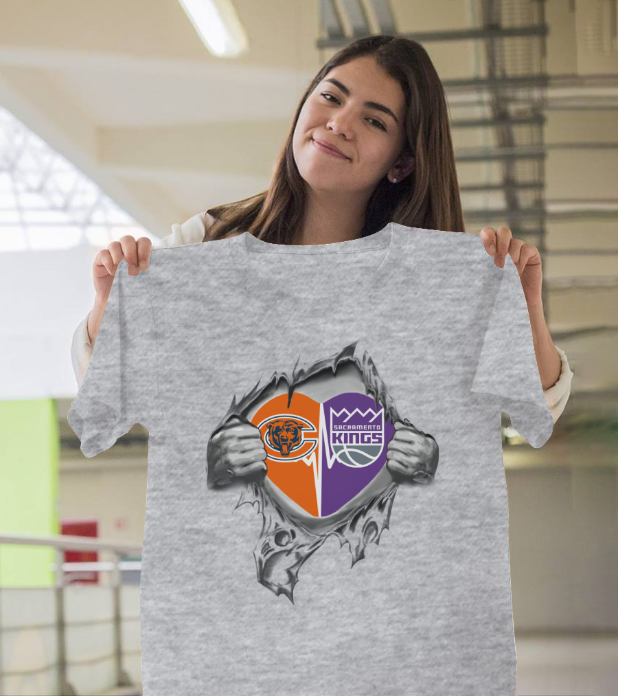 Bears Sacramento Kings Heart Symbol Torn Fabric T-Shirt