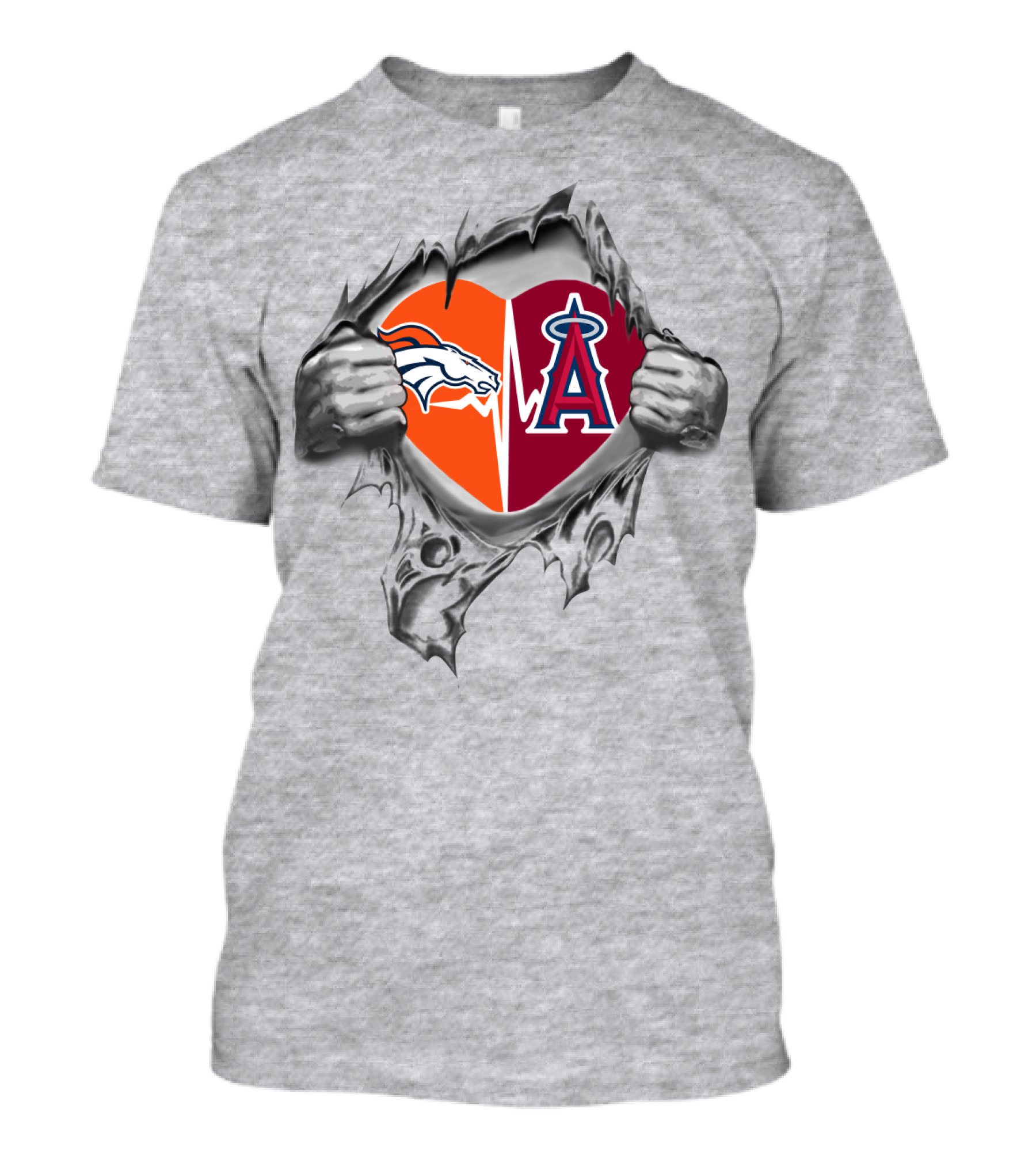 Broncos Angels Heart Torn Open Logo Fusion T-Shirt