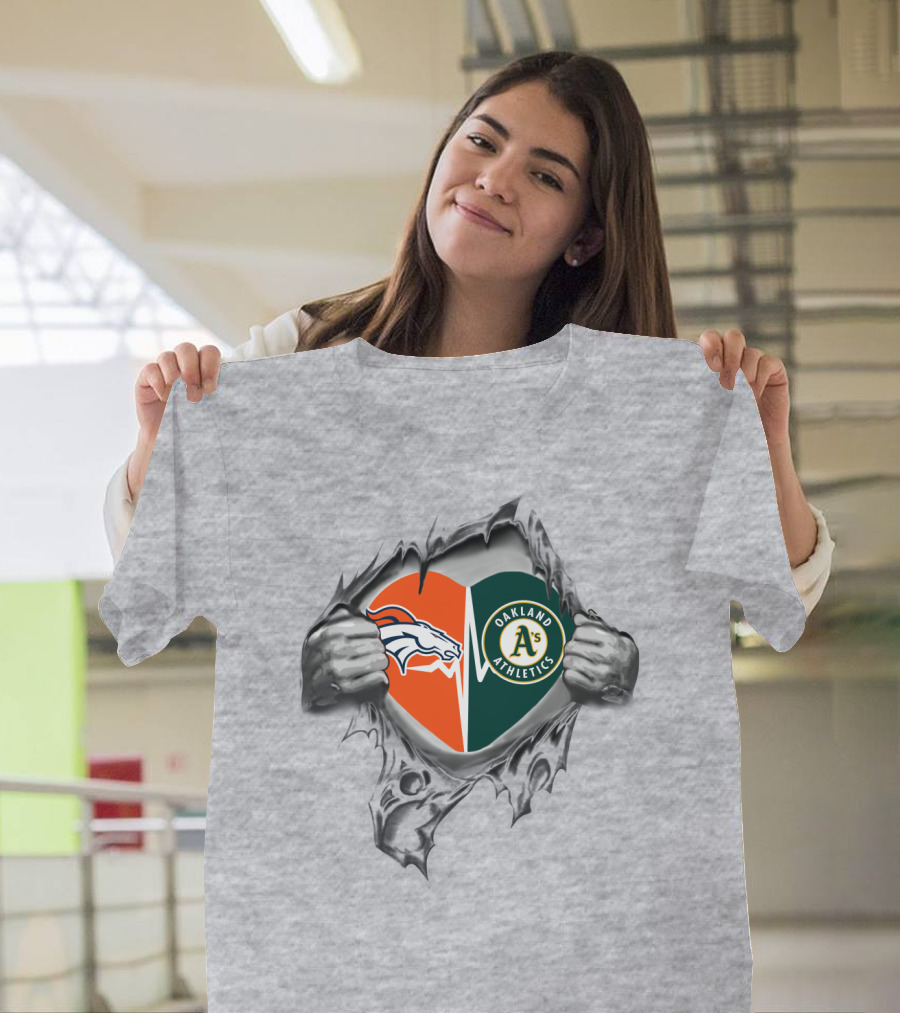 Denver Broncos Oakland Athletics Heart T-Shirt