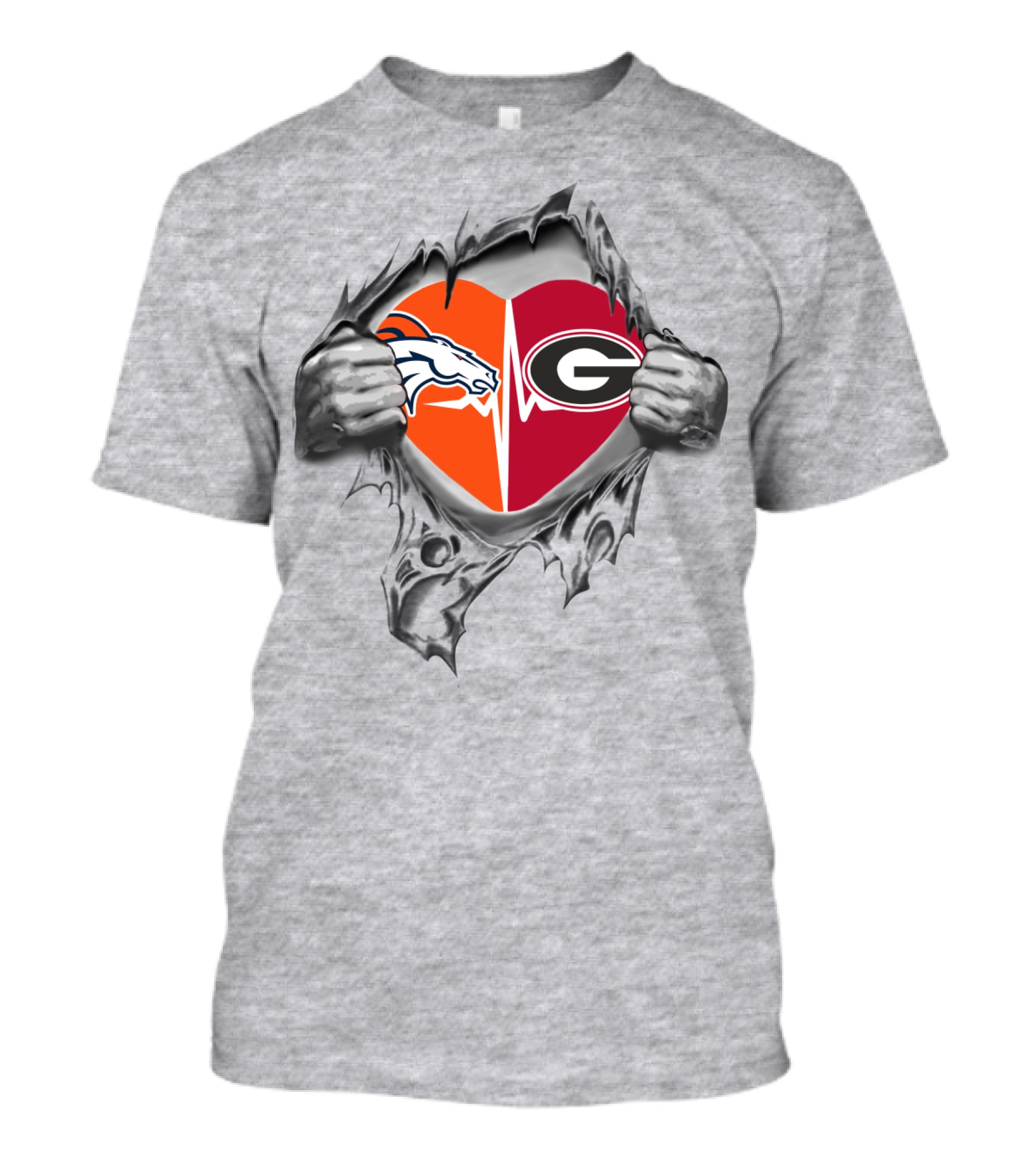 Denver Broncos Georgia Bulldogs Heart Logos T-Shirt