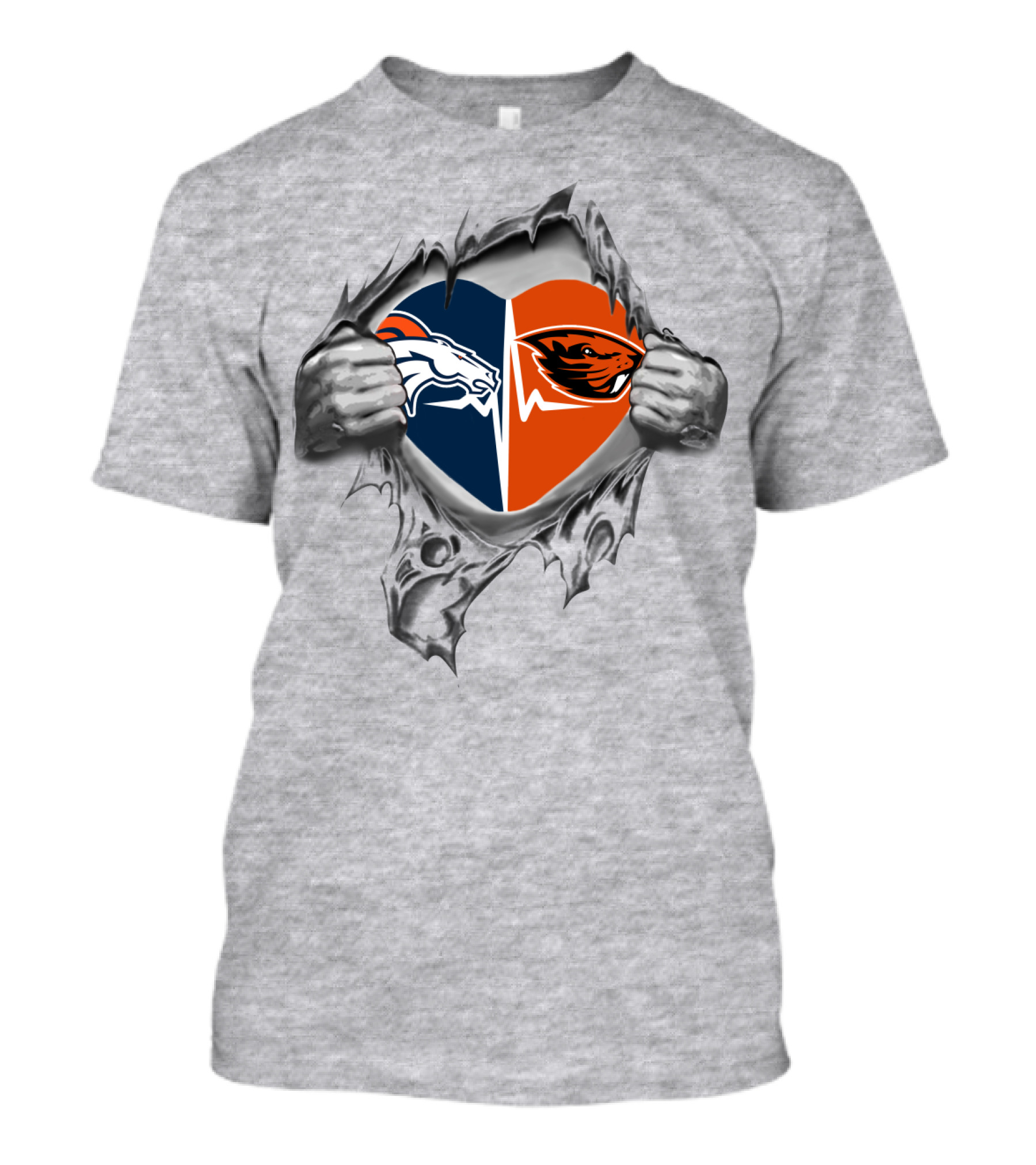 Broncos Beavers Heart Symbol Dual Horse Orange T-Shirt
