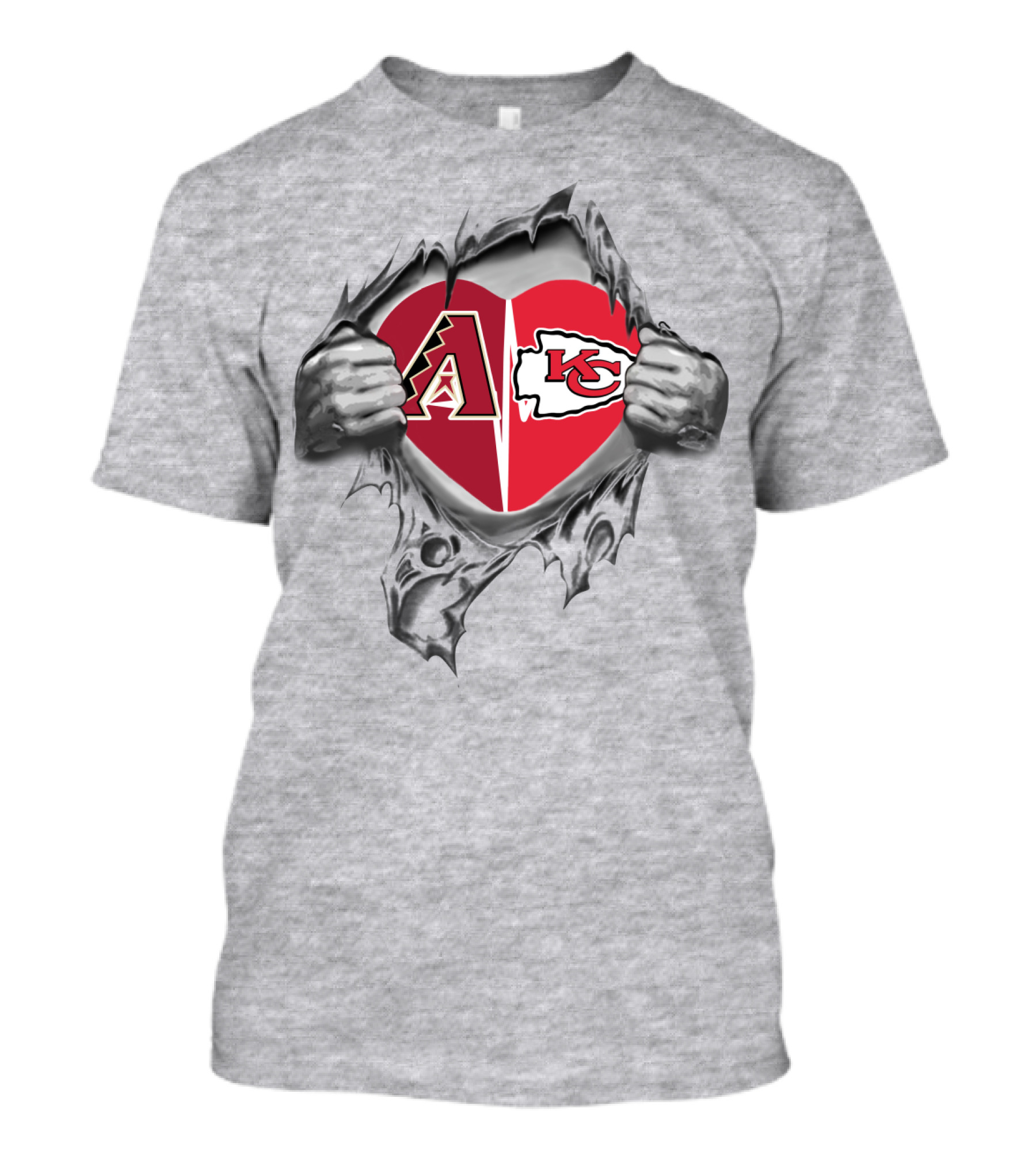 Chiefs Diamondbacks Heart Logo Hands Rip Football Baseball Fans T-Shirt