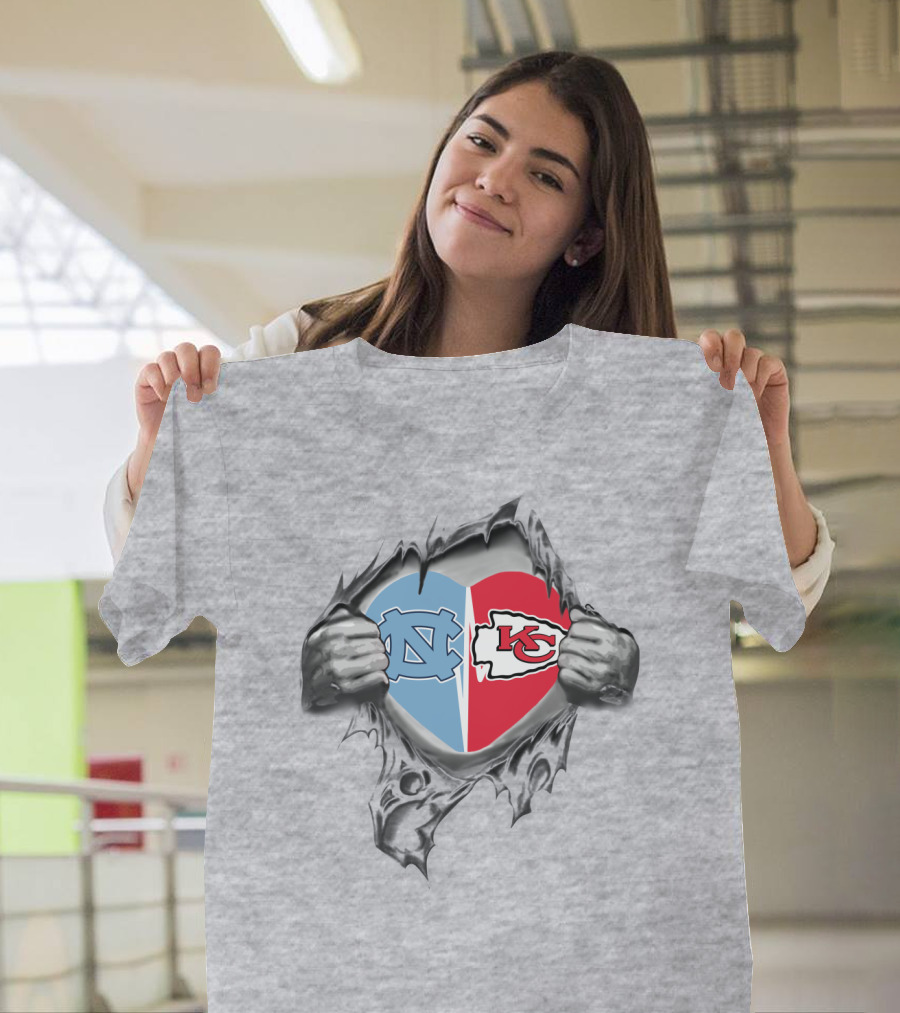 Chiefs Tar Heels Heart UNC Kansas City Logo Burst T-Shirt
