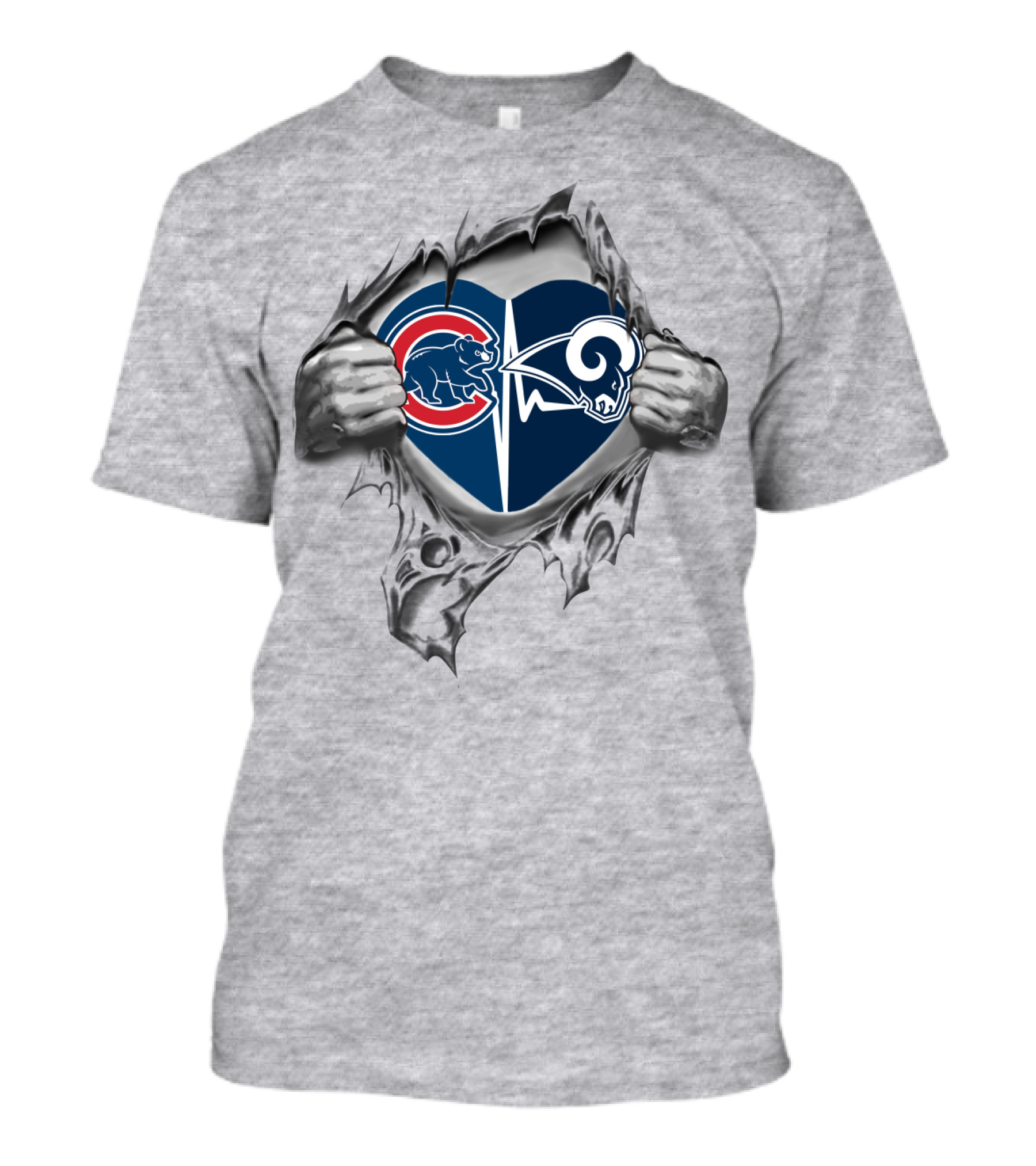 Cubs Rams Heart Logos Torn Hands With Chicago Cubs St. Louis Rams T-Shirt