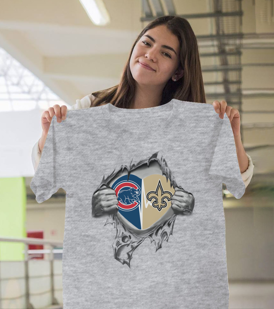 Cubs And Saints Love Revealed In Heart-Shaped Logo Split T-Shirt