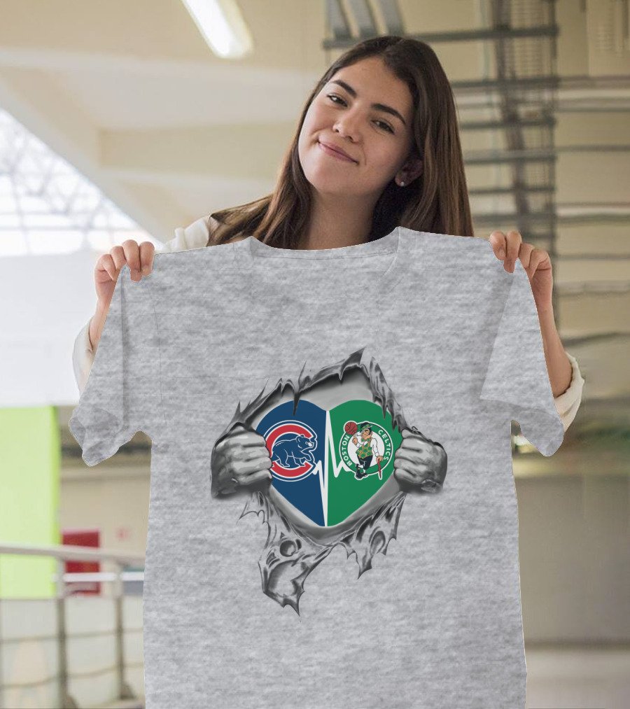 Cubs Celtics Heart Torn Open T-Shirt