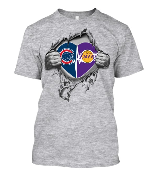 Cubs Lakers Heartbeat Inside Torn T-Shirt