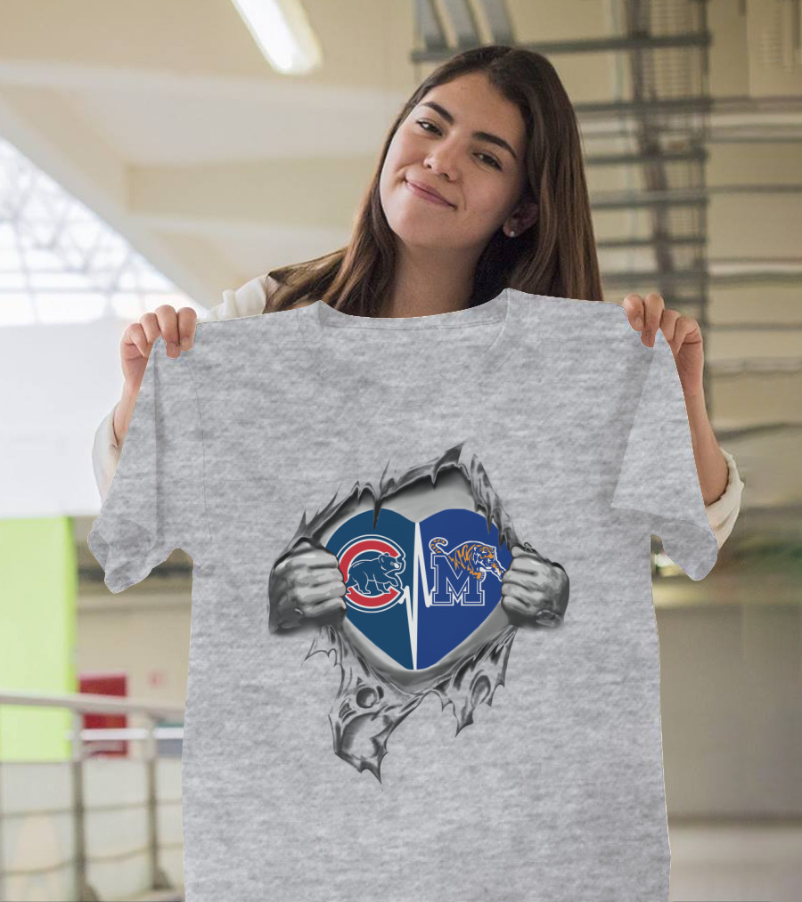 Chicago Cubs Memphis Tigers Heart T-Shirt