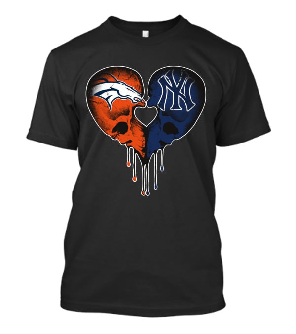 Broncos Yankees Skull Heart Fusion T-Shirt