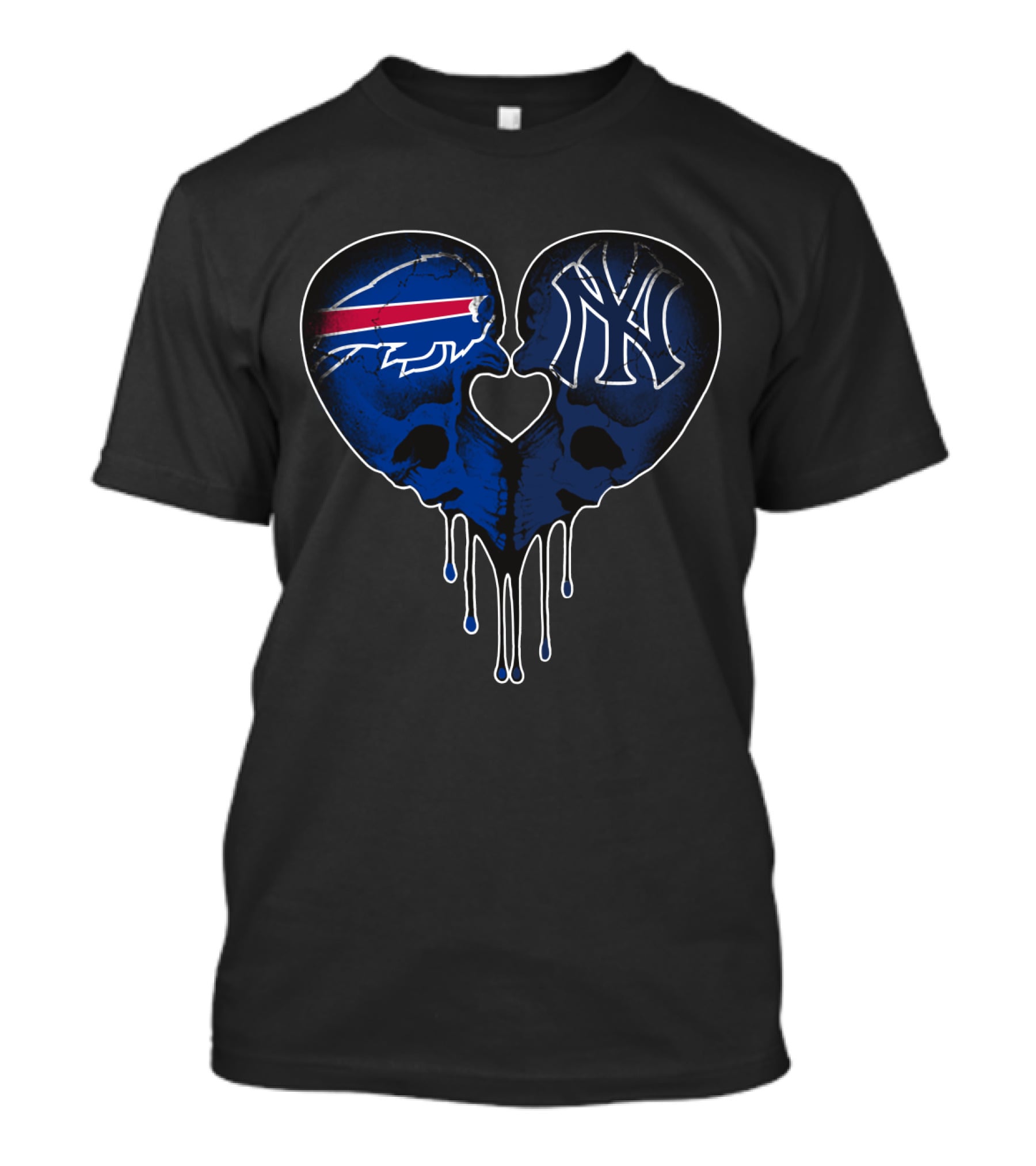 Buffalo Bills New York Yankees Skull Heart Love T-Shirt