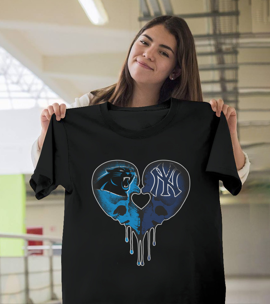 Panthers Yankees Skull Heart Love T-Shirt