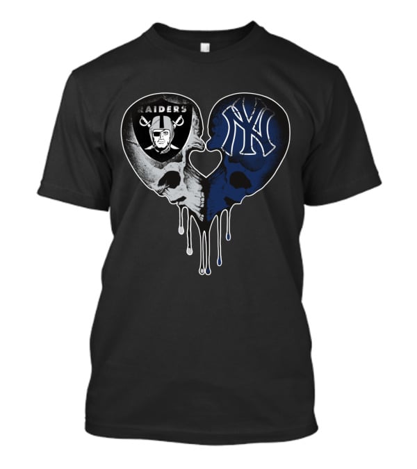 Raiders Yankees Skull Heart Drip Love T-Shirt