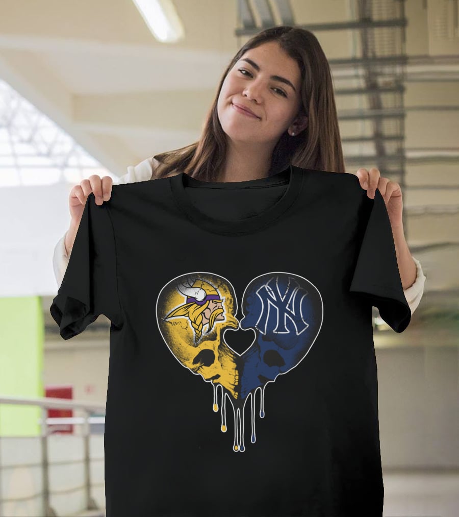 Vikings Yankees Skull Heart Love T-Shirt
