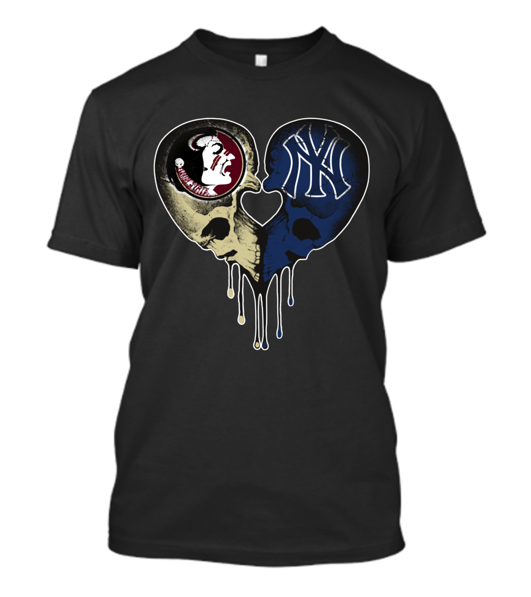 Seminoles Yankees Heart-Shaped Skull Drip T-Shirt