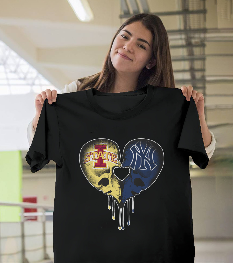 Yankees Iowa State Split Skull Heart Love T-Shirt