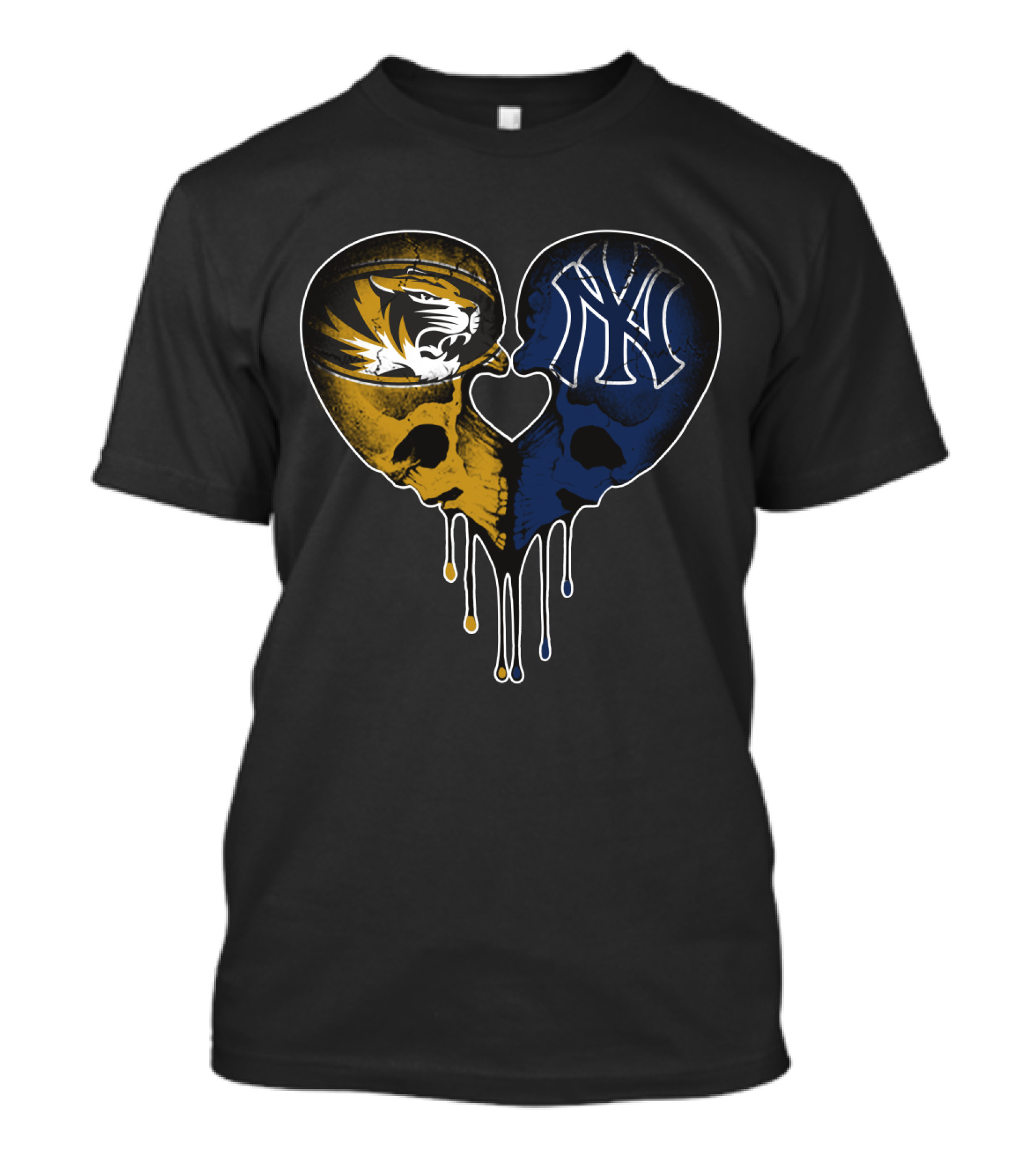 Yankees Missouri Tigers Skull Heart Fan T-Shirt